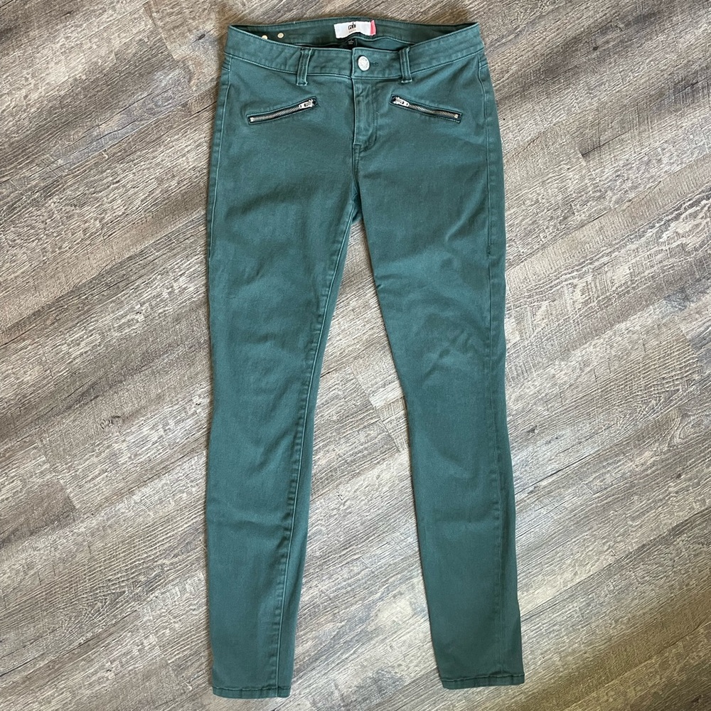 CAbi Zip Skinny Hunter green jeans